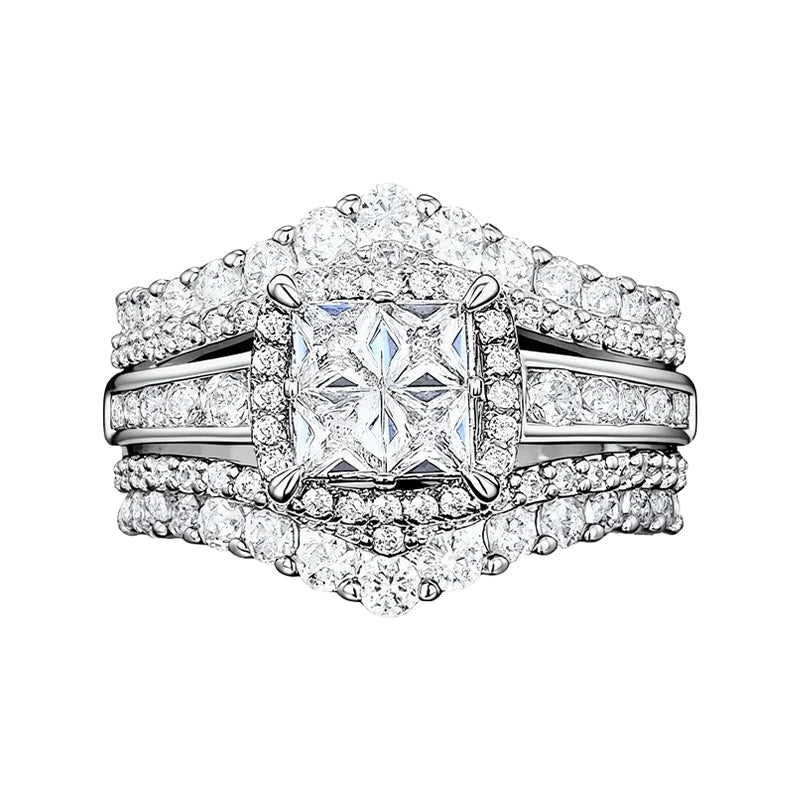 💍 50 % RABATT UNDER BEGRÄNSAD TID! 💥 Damring med cubic zirconia i prinsesslipning – pavéinfattning, flerskiktat band, glittrande ✨