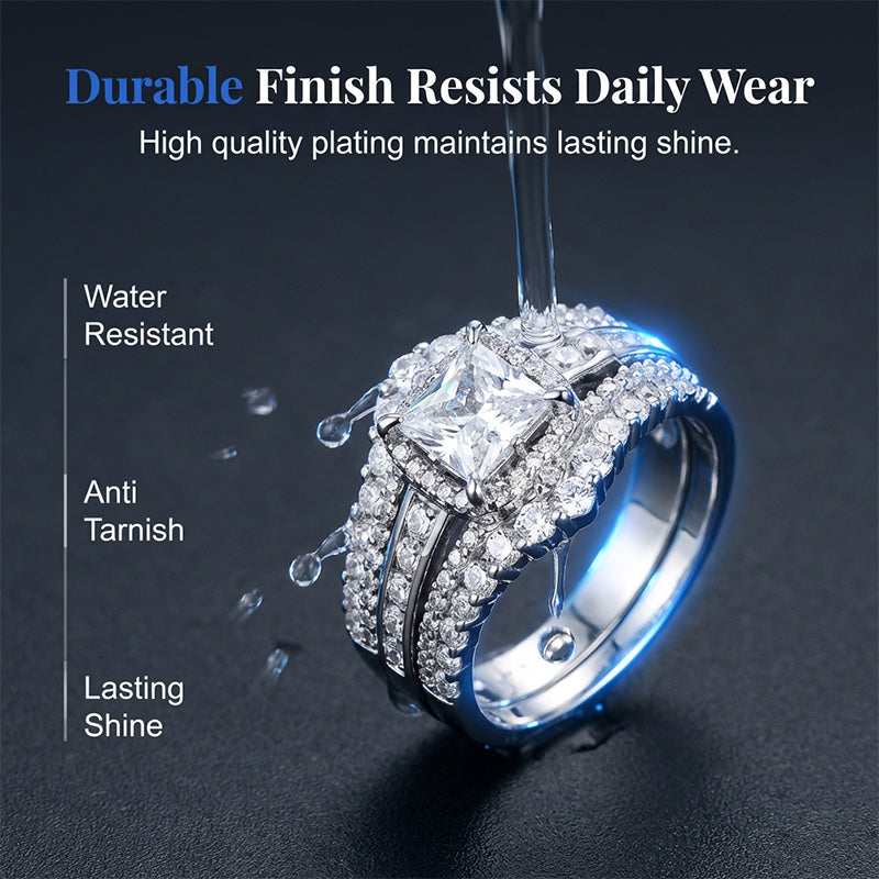 💍 50 % RABATT UNDER BEGRÄNSAD TID! 💥 Damring med cubic zirconia i prinsesslipning – pavéinfattning, flerskiktat band, glittrande ✨