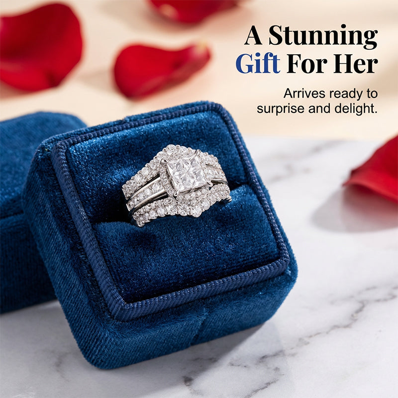 💍 50 % RABATT UNDER BEGRÄNSAD TID! 💥 Damring med cubic zirconia i prinsesslipning – pavéinfattning, flerskiktat band, glittrande ✨