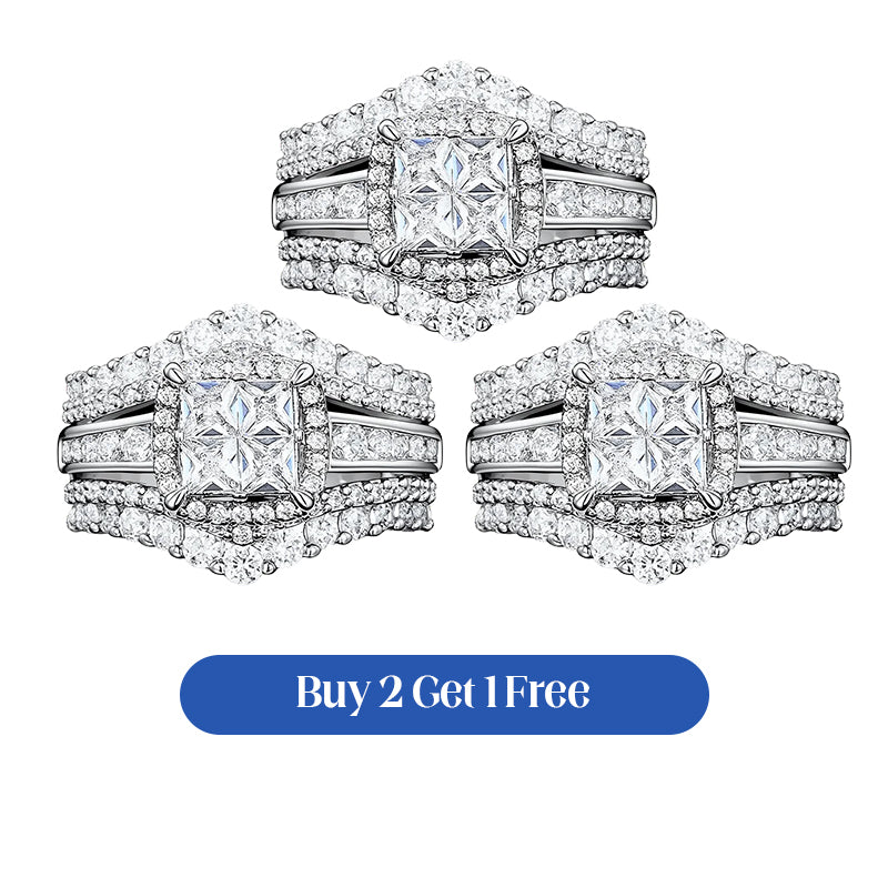 💍 50 % RABATT UNDER BEGRÄNSAD TID! 💥 Damring med cubic zirconia i prinsesslipning – pavéinfattning, flerskiktat band, glittrande ✨