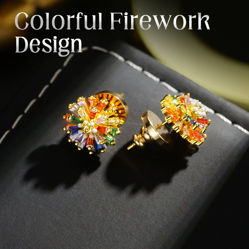 ✨ BEGRÄNSAD TID: 50 % RABATT! ✨ Färgglada örhängen med fyrverkerimotiv – kubisk zirkonia, 18K-pläterade, festliga 🎆