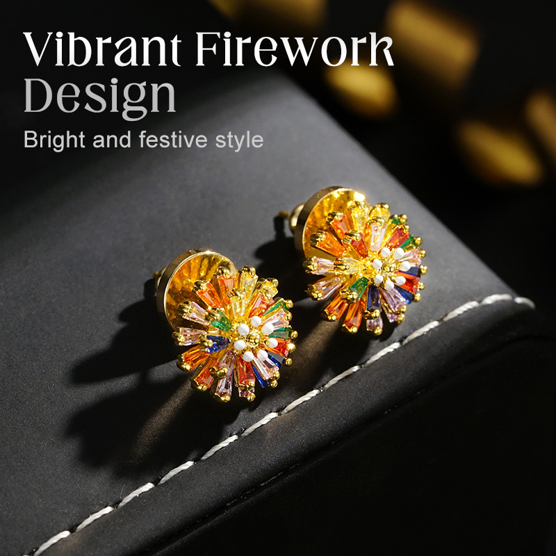 ✨ BEGRÄNSAD TID: 50 % RABATT! ✨ Färgglada örhängen med fyrverkerimotiv – kubisk zirkonia, 18K-pläterade, festliga 🎆