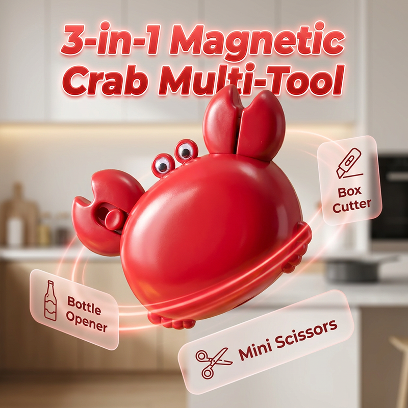 🦀 BEGRÄNSAD TID: 50 % RABATT! 💥 Multifunktionell magnetisk flasköppnare i form av en krabba – 3-i-1, söt, alltid praktisk ✨