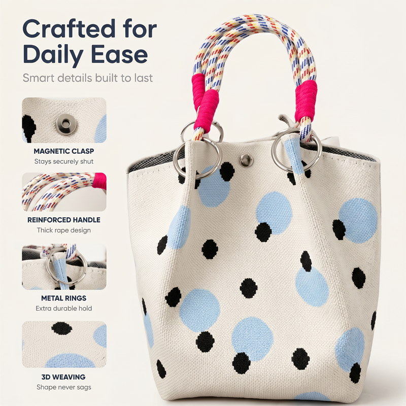 👜 50 % RABATT UNDER BEGRÄNSAD TID! 💥 Söt handväska med prickmönster för kvinnor – klassiskt prickmönster, rymlig, chic till vardags ✨