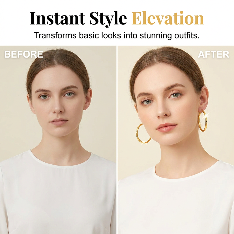 💫 50 % RABATT UNDER BEGRÄNSAD TID! 💥 Minimalistiska, strukturerade hoop-örhängen för dam – diamantslipade, med snäpplås, ger en vacker glans i vardagen ✨