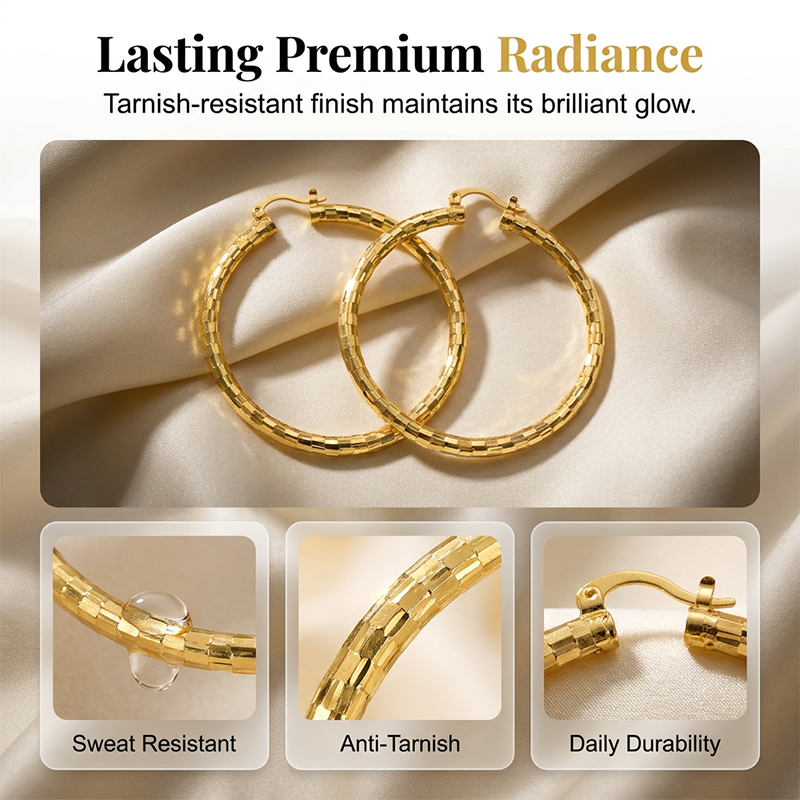 💫 50 % RABATT UNDER BEGRÄNSAD TID! 💥 Minimalistiska, strukturerade hoop-örhängen för dam – diamantslipade, med snäpplås, ger en vacker glans i vardagen ✨
