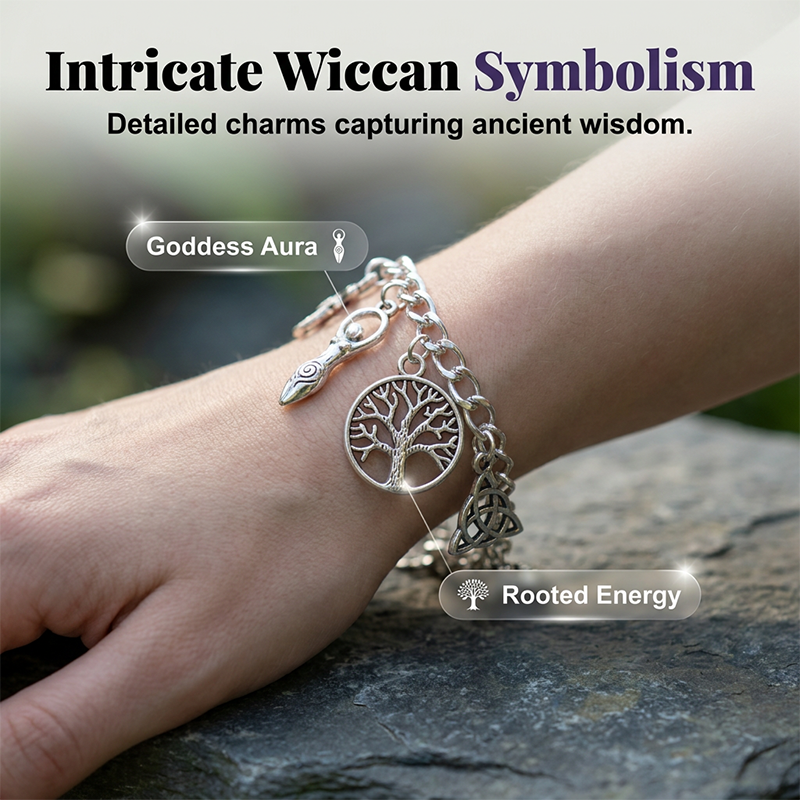 📿 50 % RABATT UNDER BEGRÄNSAD TID! ✨ Vintage-armband med hedniska amuletter – andliga symboler, antikt silver, bohemisk stil 🌙