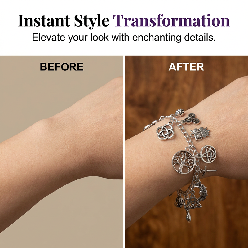 📿 50 % RABATT UNDER BEGRÄNSAD TID! ✨ Vintage-armband med hedniska amuletter – andliga symboler, antikt silver, bohemisk stil 🌙