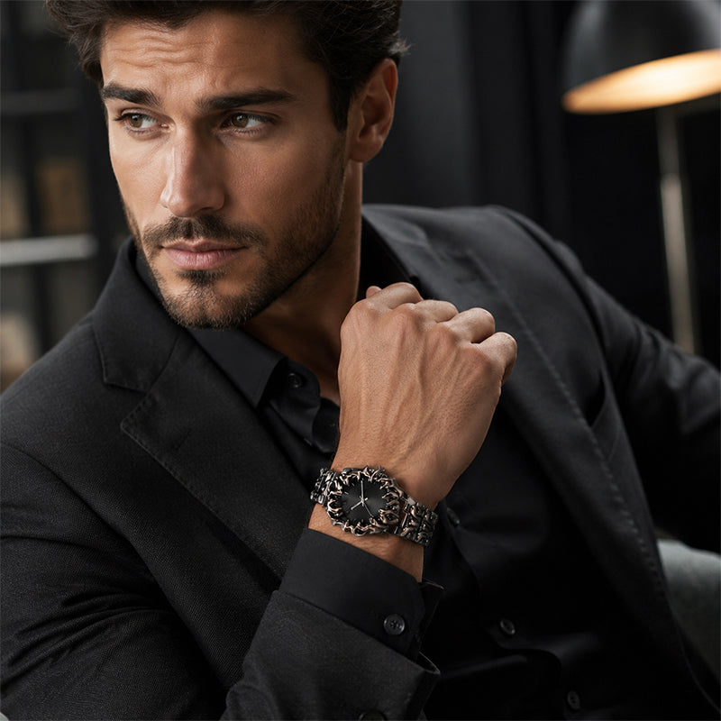 ⌚ 50 % RABATT UNDER BEGRÄNSAD TID! ✨ Kreativt klockarmband i kvarts i kloliknande design för män – röd urtavla, skulpturalt armband, i iögonfallande stil 🔥
