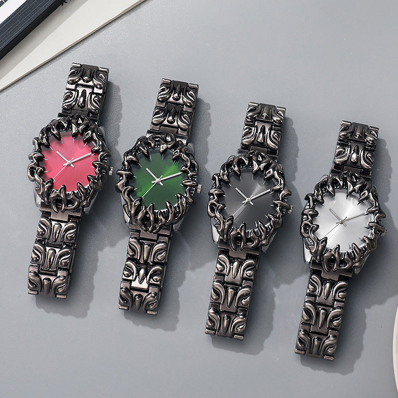 ⌚ 50 % RABATT UNDER BEGRÄNSAD TID! ✨ Kreativt klockarmband i kvarts i kloliknande design för män – röd urtavla, skulpturalt armband, i iögonfallande stil 🔥
