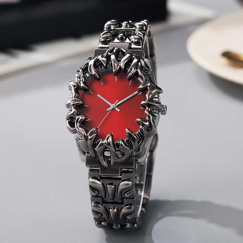 ⌚ 50 % RABATT UNDER BEGRÄNSAD TID! ✨ Kreativt klockarmband i kvarts i kloliknande design för män – röd urtavla, skulpturalt armband, i iögonfallande stil 🔥
