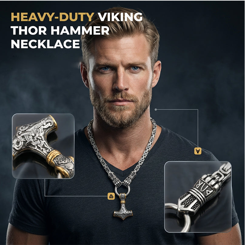 ⚡Halsband med hänge i form av vikingahammaren Tor🔨 – Rostfritt stål med bysantinsk kedja – Snyggt och hållbart – perfekt att bära till vardags eller som present ✨💪