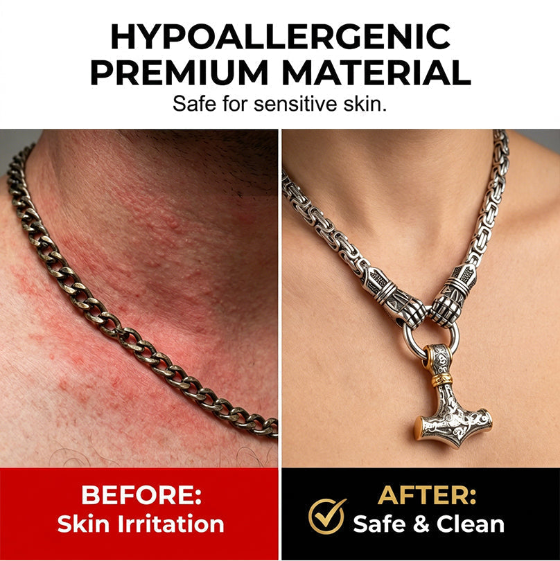 ⚡Halsband med hänge i form av vikingahammaren Tor🔨 – Rostfritt stål med bysantinsk kedja – Snyggt och hållbart – perfekt att bära till vardags eller som present ✨💪