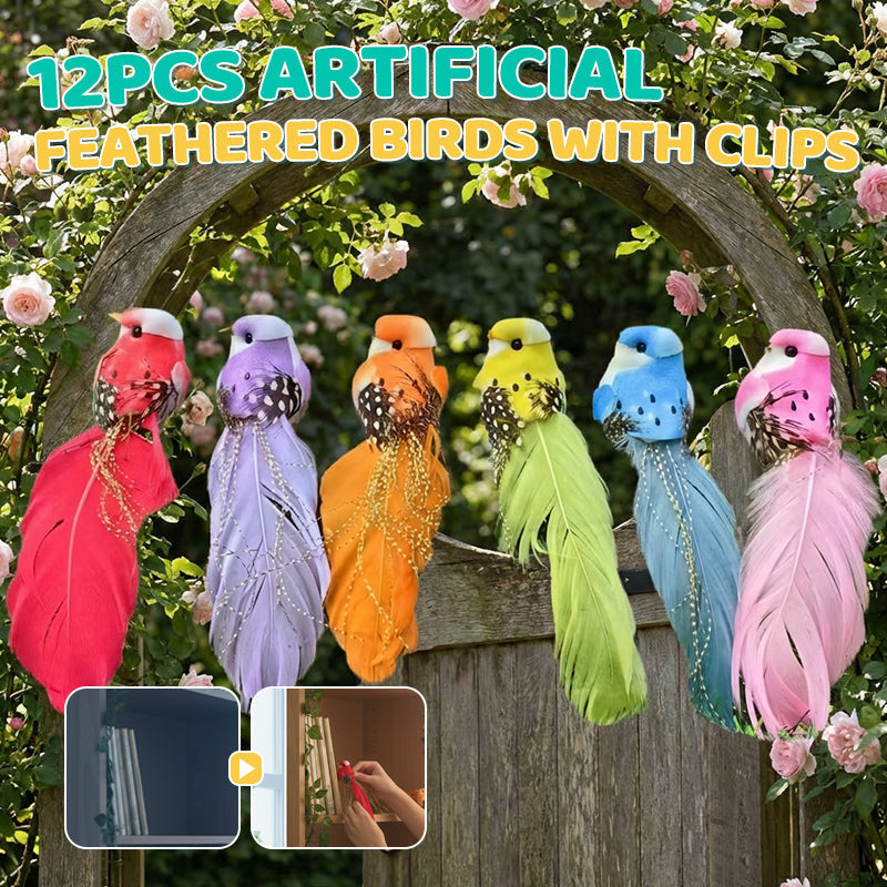 🐦 Artificial feathered birds with clip (12 pieces per pack)