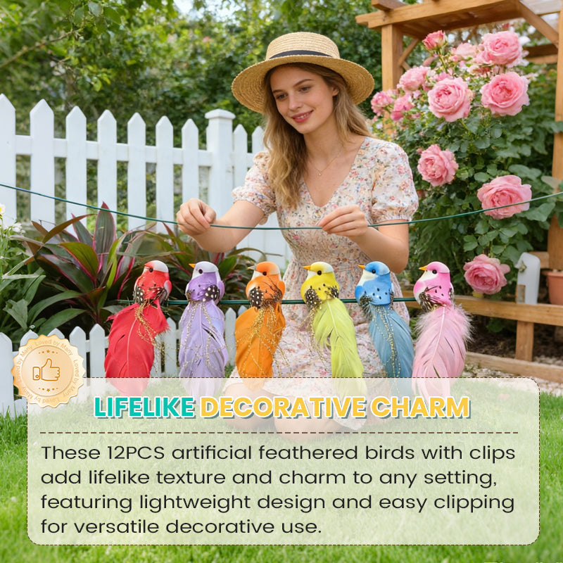 🐦 Artificial feathered birds with clip (12 pieces per pack)