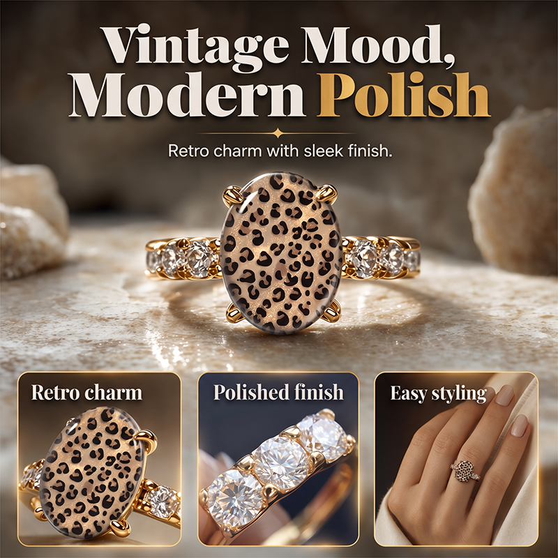 🎉 2026 Sale — Over 44,000 Sold!💍Vintage Leopard Print Oval Ring – Statement Style, Sparkling Stones 🐆