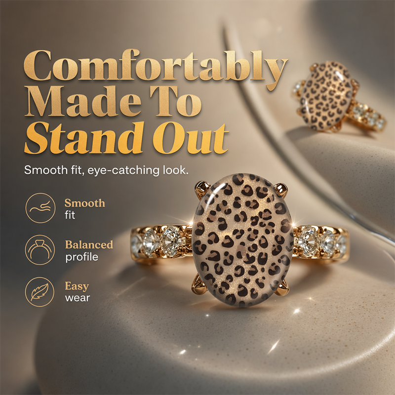 🎉 2026 Sale — Over 44,000 Sold!💍Vintage Leopard Print Oval Ring – Statement Style, Sparkling Stones 🐆