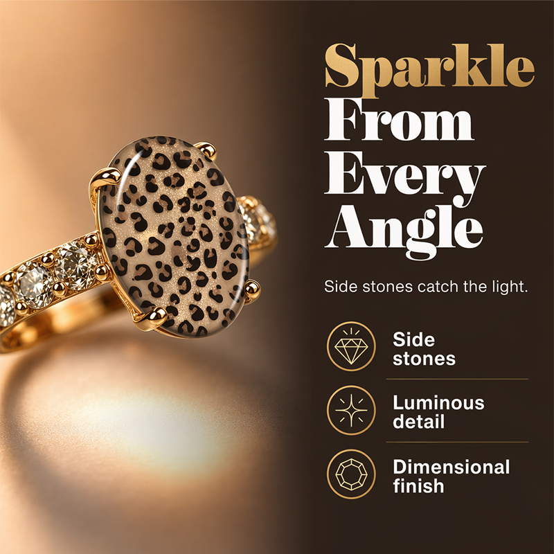 🎉 2026 Sale — Over 44,000 Sold!💍Vintage Leopard Print Oval Ring – Statement Style, Sparkling Stones 🐆