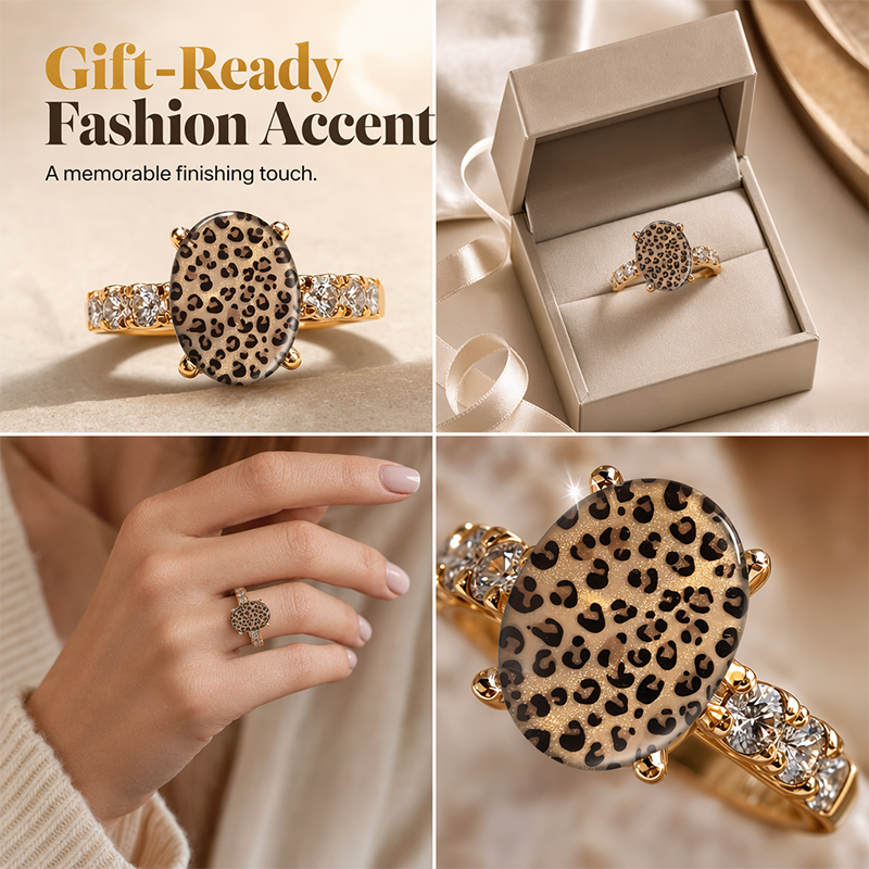 🎉 2026 Sale — Over 44,000 Sold!💍Vintage Leopard Print Oval Ring – Statement Style, Sparkling Stones 🐆