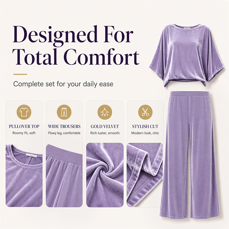 Women's velvet half-sleeve top and wide-leg pants set