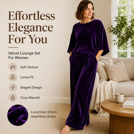 Women's velvet half-sleeve top and wide-leg pants set