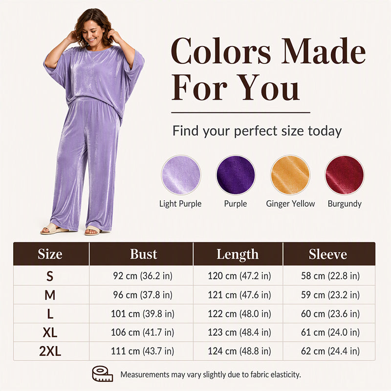 Women's velvet half-sleeve top and wide-leg pants set