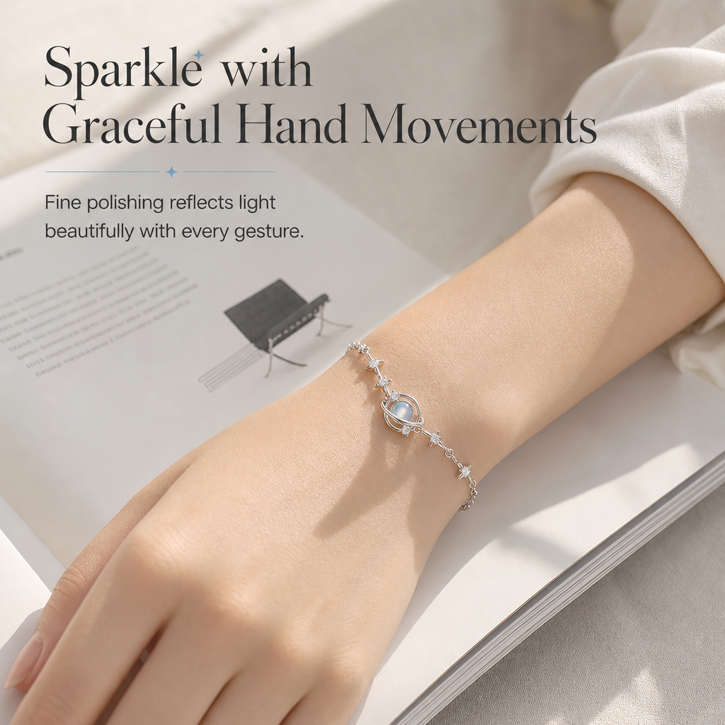 🪐 LIMITED-TIME 50% OFF! ✨ S925 Sterling Silver Planet Star Bracelet – Hypoallergenic, Dainty, Luminescent ✨