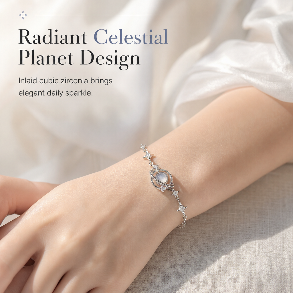 🪐 LIMITED-TIME 50% OFF! ✨ S925 Sterling Silver Planet Star Bracelet – Hypoallergenic, Dainty, Luminescent ✨