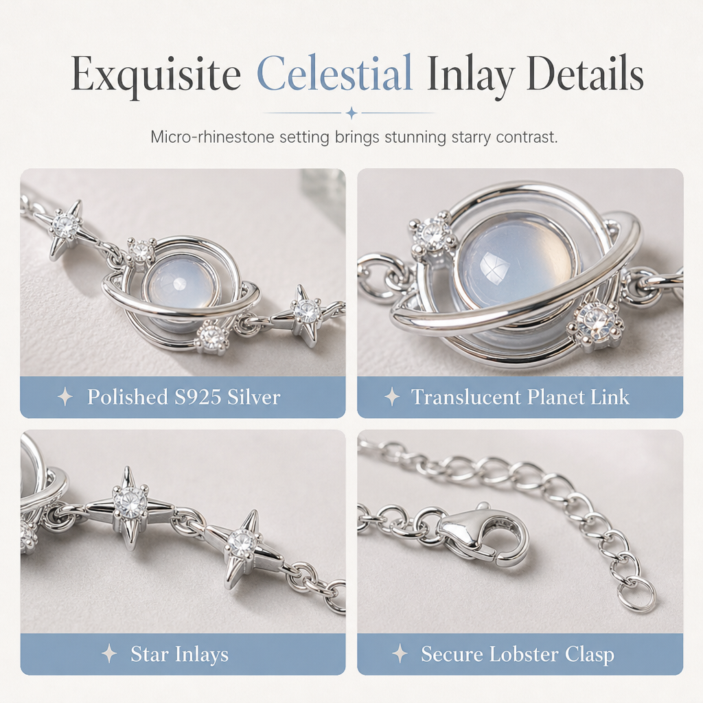 🪐 LIMITED-TIME 50% OFF! ✨ S925 Sterling Silver Planet Star Bracelet – Hypoallergenic, Dainty, Luminescent ✨