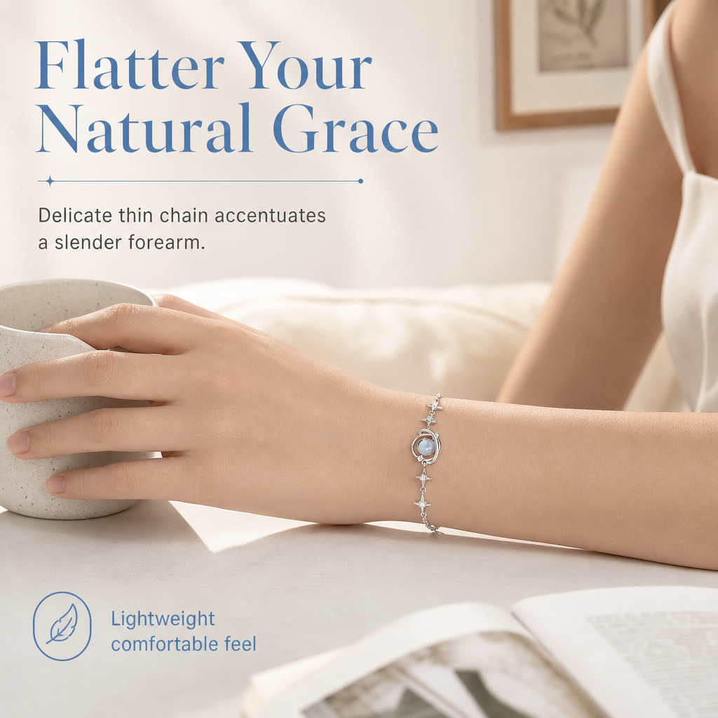 🪐 LIMITED-TIME 50% OFF! ✨ S925 Sterling Silver Planet Star Bracelet – Hypoallergenic, Dainty, Luminescent ✨